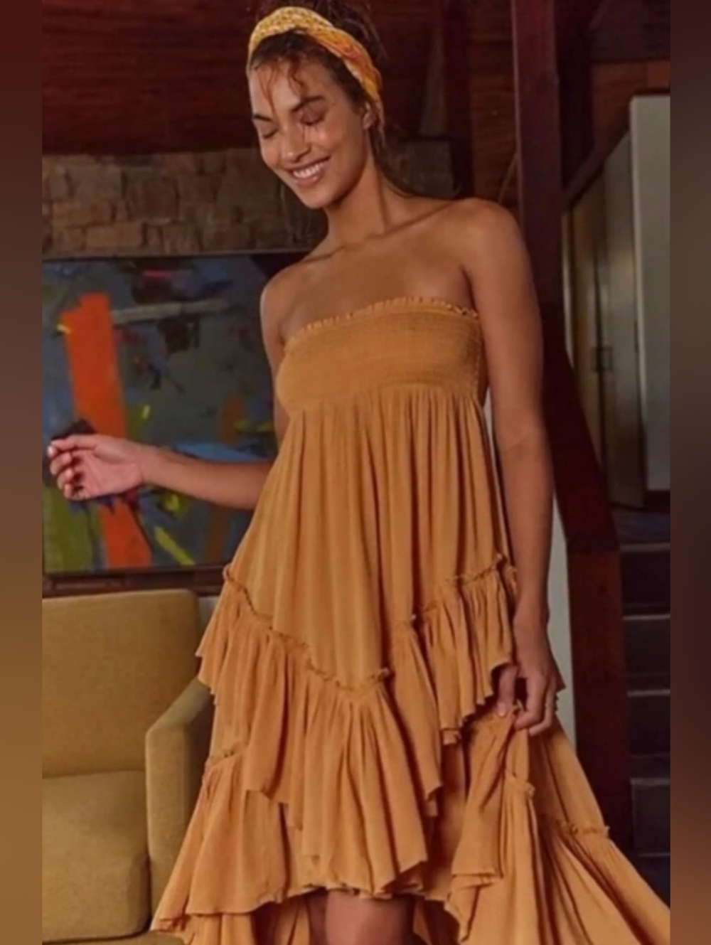 Free People Free-est Convertable Ruffle High Low Maxi Skirt Tawny NWT XS